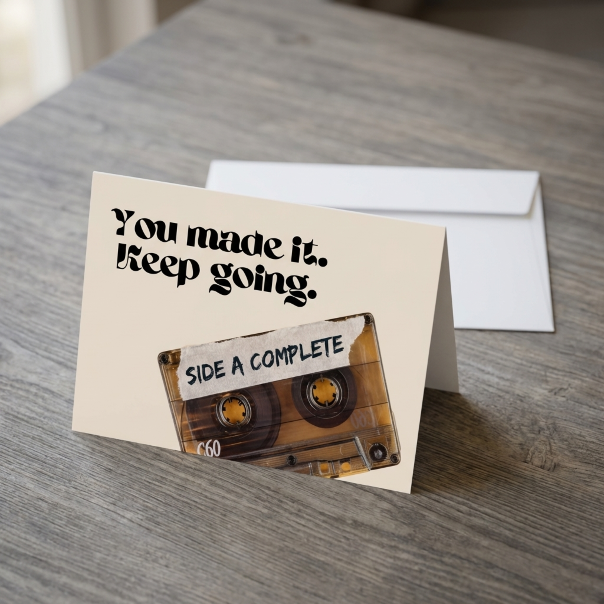 Just A Dope Girl card on a styled table